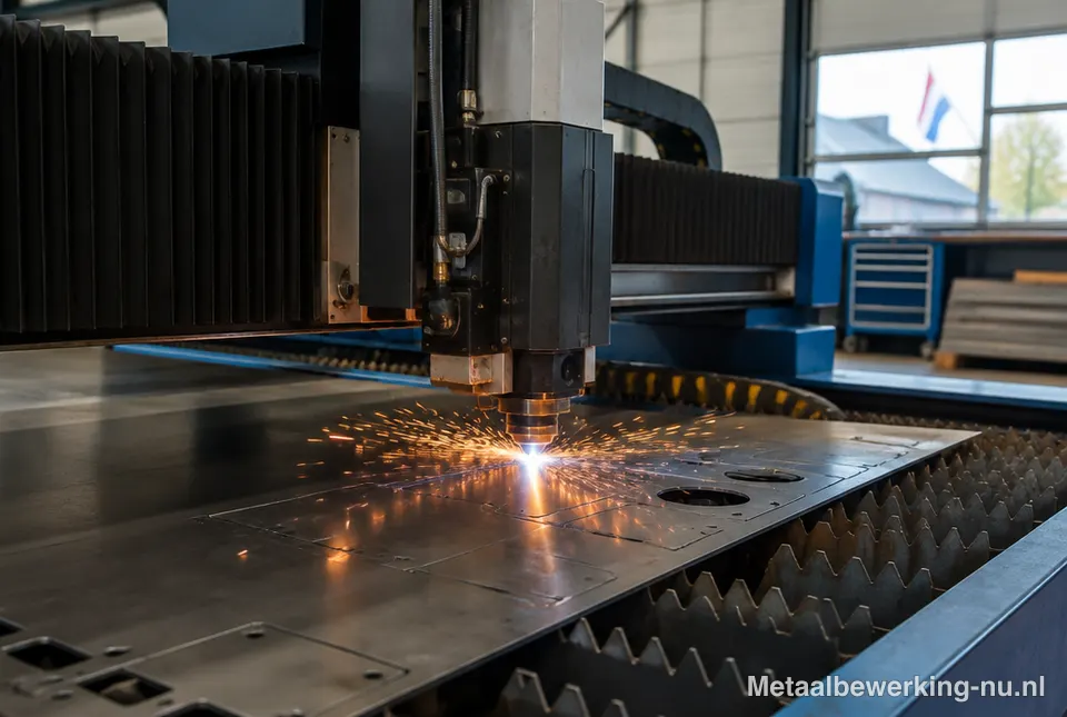Lasersnijmachine snijdt een stalen plaat